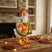 Tabletop Resin Goose Figurine Knitted-Style Goose Figurine with Hat Hand-Painted Cute for Autumn Decor, Fall Decorating