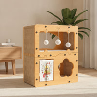 Cat Scratcher House Wooden Cat Structure with Sisal Ramp Interactive Animal Furniture for Cats, Kittens, Corner, Living Room