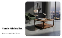 Nordic design Square glass surface Coffee Table sturdy Wood Frame Square Glasssurface Light Luxury stylish Home Furnishing Modern Design for Apartment Dwellers, residents, Living Room, Small areas, Lounge Area