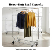 Foldable Heavy Duty Portable Clothes Rack Collapsible Design Double Rod Garment Rack Large Capacity Easy Assembly for Retail Shop Owners, Homeowners, Students, Boutique, Bedroom, Laundry Room, Entryway