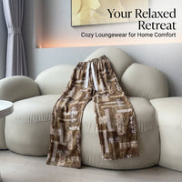Womens Pants Wide Leg Trousers in Lightweight Viscose Rayon Material, Printed Pattern Loungewear for Home Wear and Casual Outings