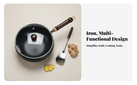 Iron Wok Non-Stick Flat Bottom Wok Deep Frying Pan Warp-Resistant Rust-Resistant