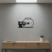 Cute Design Cat and Fishbowl Wall Art Easy Installation Metal Cat Wall Decor Lightweight for Bedroom, Entryway