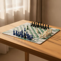 Marble-Style Four-Player Chess Set Easy to Carry Chess Set with Mat Sturdy High Quality for Families, Gatherings