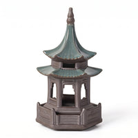 Tiered Roof Hexagonal Pavilion Ornament Miniature Hexagonal Pavilion Figurine Open-Sided Bonsai Pagoda Decor Glazed-Looking