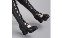 Cutout High Heel Boots 1/6 Scale Long Boots PU Leather for Collection