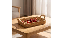 Woven Tray Basket with Handles Serving Tray with Handles Rustic Shallow Fruit Basket for Picnic