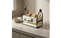 Metal Frame Sink Organizer Rack Cream-Colored Cloth Holder Rack Feline Print Compact