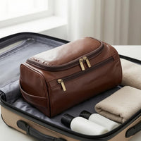 Front Zipper Pocket Barrel Toiletry Bag PU Leather Cosmetic Bag Glossy Finish Travel Cosmetics Case