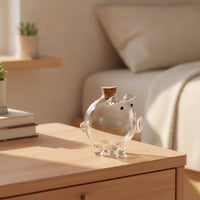 Glass Piggy Bank Mini Pig Jar with Cork Stopper Clear Currency Box with Stopper Cute for Children, Collectors, Desk, Shelf, Nightstand