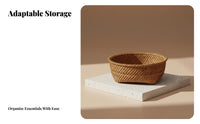 Multi-Purpose Woven Catch-All Tray Multipurpose Storage Basket Decorative countertop Container Wicker design for Gin the event thatt Givers, Homeowners, Decorators, Entryway, Desktop, Living Room, Kitchen