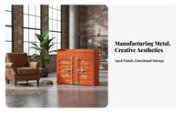 Manufacturing-inspired design Shipping Container Nightstand Distressed Finish Shipping Container End Table Retro Design Storage Cabinet long-lasting Construction for Apartment Dwellers, Homeowners, Bedroom, Living Room, Office, Garage