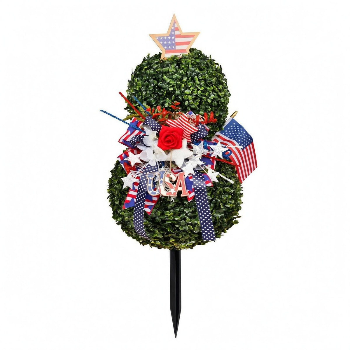 Red White Blue Patriotic Topiary Festive Stake-Mounted Garden Topiary Decorative Accents Patriotic Yard Decoration Low Maintenance for Porch