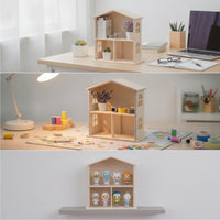 Decorative House-Shaped Shelf Compact Wooden Desktop Organizer Space-Saving Wooden Display Shelf Open-Front for Collectors