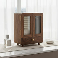 Velvet Lining Walnut Jewelry Box Built-in Mirror Multi-Layer Jewelry Box Closure