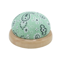 Handmade Wood Base Pin Cushion Paisley Pattern Pin Cushion for Crafters
