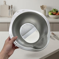 Rice Washer and Stainless Steel Colander with Built-in Grater, Vegetable Basin and Kitchen Sink Strainer for Home Cooking