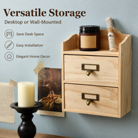 Wood Desktop Storage Drawers, 18L Desk Accessories & Storage for Students, Modern Office Organizer with 2 Drawers