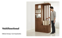 Multifunctional Coat Rack Standing Cabinet Shoe Organizer Solid Wood Construction Partition Furniture Space Saving Unit Suitable for Families Entryways