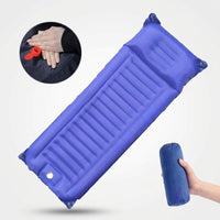 Inflatable Mattress and Air Bed for Camping, Extra Thick Air Mattress with Integrated Pillow, Blue Travel Mattress, Waterproof Sleeping Pad