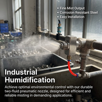 Stainless Steel Siphon Spray Nozzle, Adjustable Mist Spray Low Pressure, Misting Spray Nozzle for Humidification, Two-Fluid Siphon Misting Nozzle