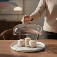 Ceramic Cake Plate with Glass Dome High Temperature Fired Cake Stand with Dome Cover Glass Food Cloche Nordic Design Servingware