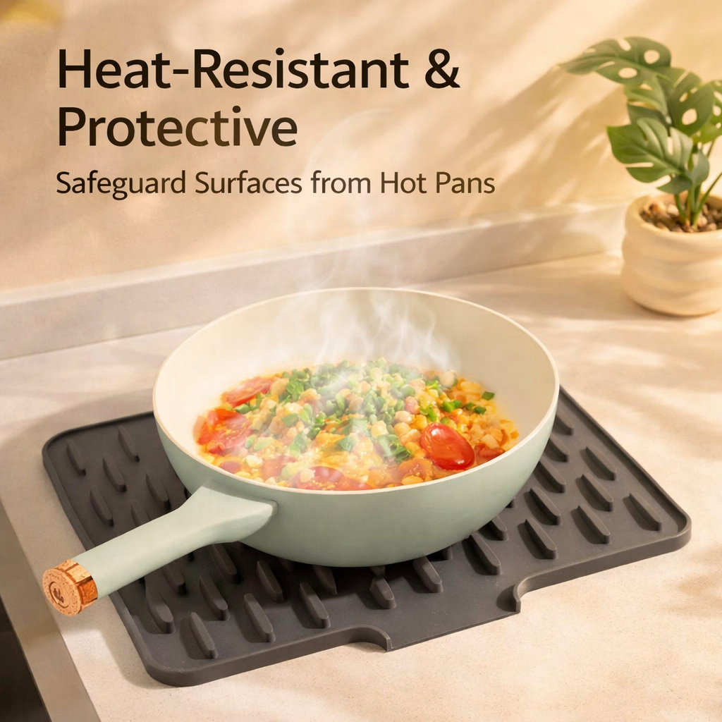 Silicone Draining Mat with Raised Edge for Kitchen Sink, Counter for Home Cooks, Heat Resistant Non Slip