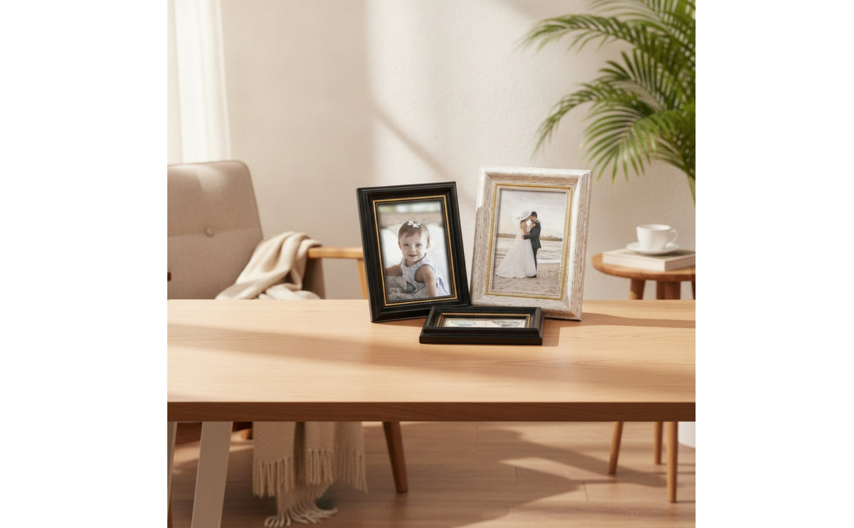 Vintage-Look Resin Photo Frame Tabletop Retro Picture Frame Wall-Mounted Rectangular for Families, Graduates