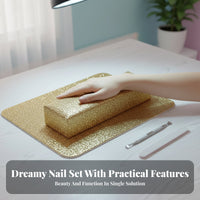 Comfortable Support Manicure Hand Rest Pillow Easy to Clean Glitter Hand Rest Set Waterproof for Manicurists, Beauty Professionals, Home