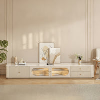 TV Cabinet with Glass Doors Low-Profile TV Stand Ribbed Media Cabinet for Living Room, Apartment