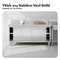 Easy to Clean Stainless Steel Work Table Rust-Proof Stainless Steel Work Table with Cabinet Oil-Resistant Commercial Food Prep Station Waterproof for Restaurant Owners, Home Cooks, Cafeteria, Bakery, Workshop, Garage
