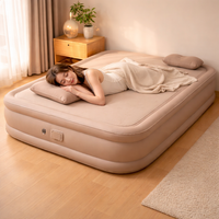 Air Bed, Built-In Electric Pump, Guest Bed, For Visitors, Camping, Car Camping, Beige, PVC, With Pillow