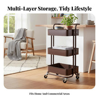 Multi-Tier Utility Trolley Multifunctional 3-Tier Rolling Cart Metal Utility Cart with Wheels 360-Degree Rotating Casters