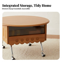 French Retro Aesthetic Petal-Shaped Lift-Top Table Height Adjustable Sofa Side Table Multi-Functional Household Furniture Space Saving for Apartment Dwellers, Interior Decorators, Living Room, Small Areas, Bedroom, Home Office