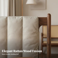 Rattan Headboard Bed Retro Design Woven Cane Headboard Bed No Box Spring Needed for Guesthouse Managers, Apartment Dwellers, Hotel, Guest Room