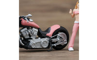 1:64 Girl and Motorcycle Set Detailed Design Pink Motorcycle Resin Model Hand-Painted Diorama Accessory for Collectors, Hobbyists