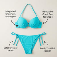 Swimsuit for Girls and Women's Bikinis with Fresh Pattern Style, Padded Push Up Set with Underwire Support for Pool Wear