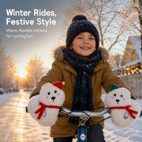 Women's Winter Lambswool Lined Warm Cartoon Plush Gloves with Neck Strap for Cycling