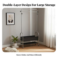 Large Capacity Mobile Clothes Rack with Storage Bin Sturdy Garment Rack with Shelf Heavy Duty Complimentary Standing Closet Organizer on Wheels Multi-Purpose for Renters, Students, Boutique Owners, Bedroom, Living Room, Entryway, Apartment