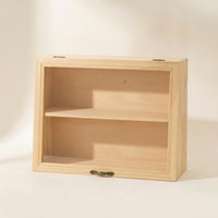 Wooden Tabletop Cabinet with Drawer Dustproof Display Cabinet with Drawers 2-Tier Figure Display Box Compact for Collectors