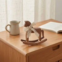 Rocking Horse Ornament with Ribbon Vintage Wooden Rocking Horse Carved Decor for Tabletop, Bookshelf, Coffee Shop