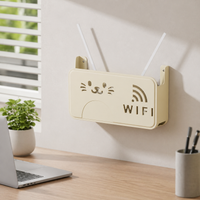 Wall Mounted Cable Tidy Box for Router, Drill Cable Management Box, 24.5x14x6cm Cartoon Cat Design, Home Office Organiser