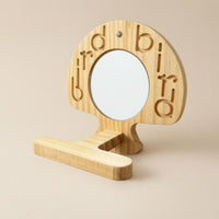 Natural Wood Parakeet Mirror Stand Engraved Cutouts Bird Perch Mirror Smooth Finish Wooden Bird Perch Rounded Top