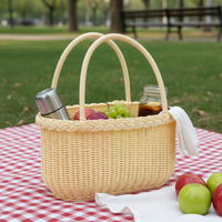 Hand-Woven Rattan Style Picnic Basket with Handle, Rectangular Fruit and Vegetable Storage Basket for Outdoor Use