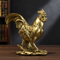 Golden-Hued Cockerel Statue Realistic Detail Cockerel Figurine Hand Painted Cockerel Sculpture for Courtyard, Patio, Office