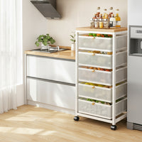 Ventilated Kitchen Storage Rack with Wood Floor-Standing-Standing Rolling Cart with Mesh Baskets Slim Cart with Pull-out Baskets Portable for Apartment Dwellers, Families, Pantry, Small Areas