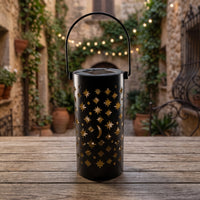 Outdoor Lantern with Cutout Patterns Portable Lighting Rechargeable for Pathway