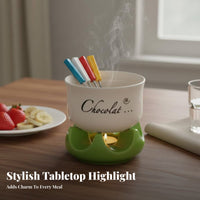 Ceramic Chocolate Fondue Pot Space-Saving Ceramic Fondue Pot Tealight Cheese Warmer Includes 4 Dipping Forks Serveware Microwave