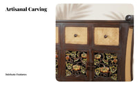 Southeast Asian design Carved Rattan Door Sideboard Vintage Look Carved Multi-Drawer Chest Easy Assembly Storage Cabinet for Interior Decorators, Homeowners, Renters, Living Room, Entryway, Hallway, Bedroom