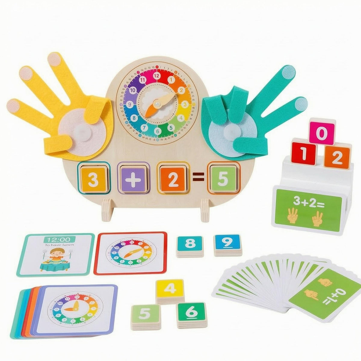 Addition and Subtraction Frog Clock Board Pastel Hands-on Math Board Rounded Edges Hands-on Math Set Colorful for Children, Kids, Home Learning